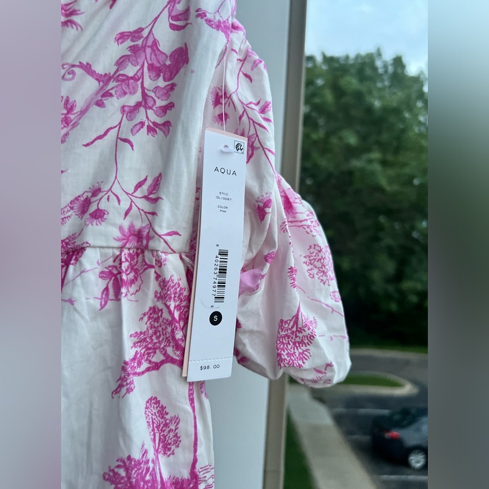 🆕 🌸 AQUA Pink Toile Off-Shoulder Cotton Mini Dress Bloomingdale’s Exclusive S - Picture 10 of 13